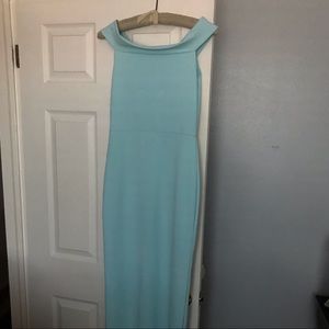 Missguided Powder blue bardot maxi bodycon dress